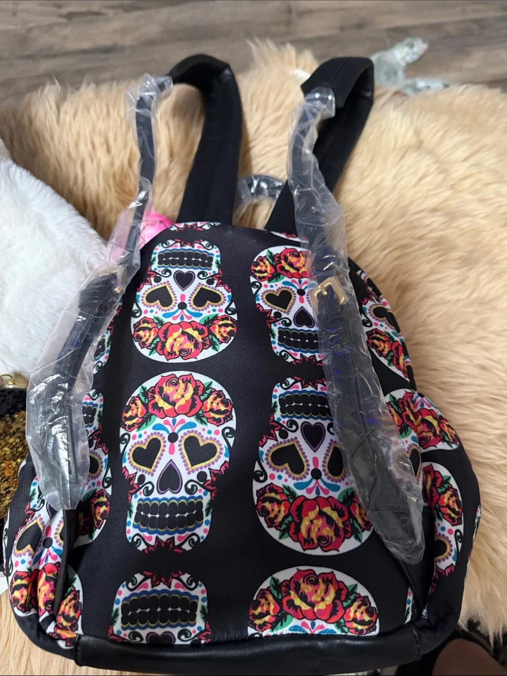 Betsy Johnson Mini Skulls Backpack & Bag Charm/ID Case NWT